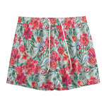 Red Amaryllis Pattern Print Mesh Shorts