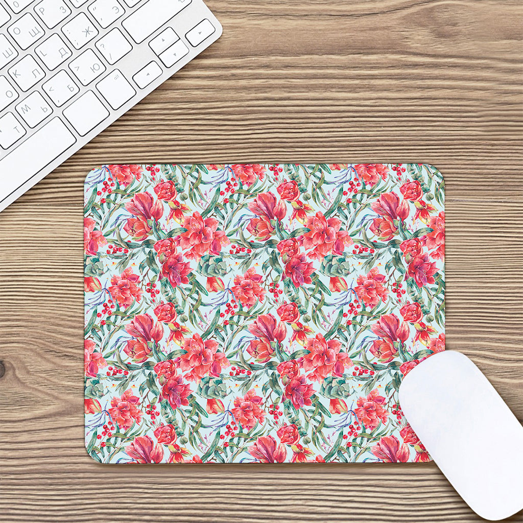 Red Amaryllis Pattern Print Mouse Pad