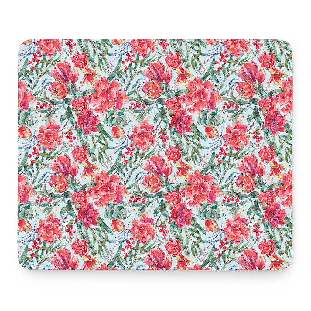 Red Amaryllis Pattern Print Mouse Pad