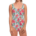Red Amaryllis Pattern Print One Piece Swimsuit