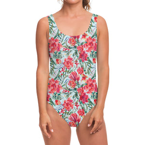 Red Amaryllis Pattern Print One Piece Swimsuit