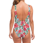 Red Amaryllis Pattern Print One Piece Swimsuit