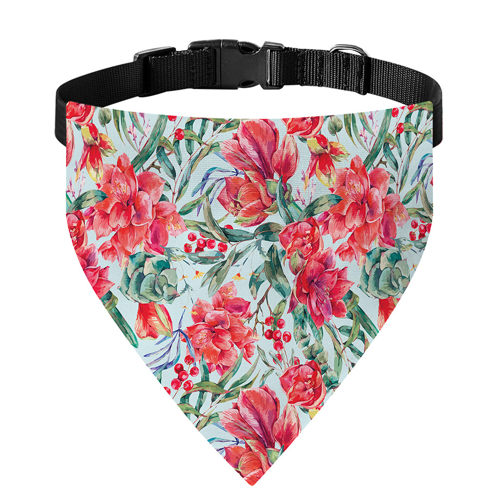 Red Amaryllis Pattern Print Over The Collar Dog Bandana