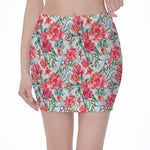 Red Amaryllis Pattern Print Pencil Mini Skirt