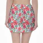 Red Amaryllis Pattern Print Pencil Mini Skirt