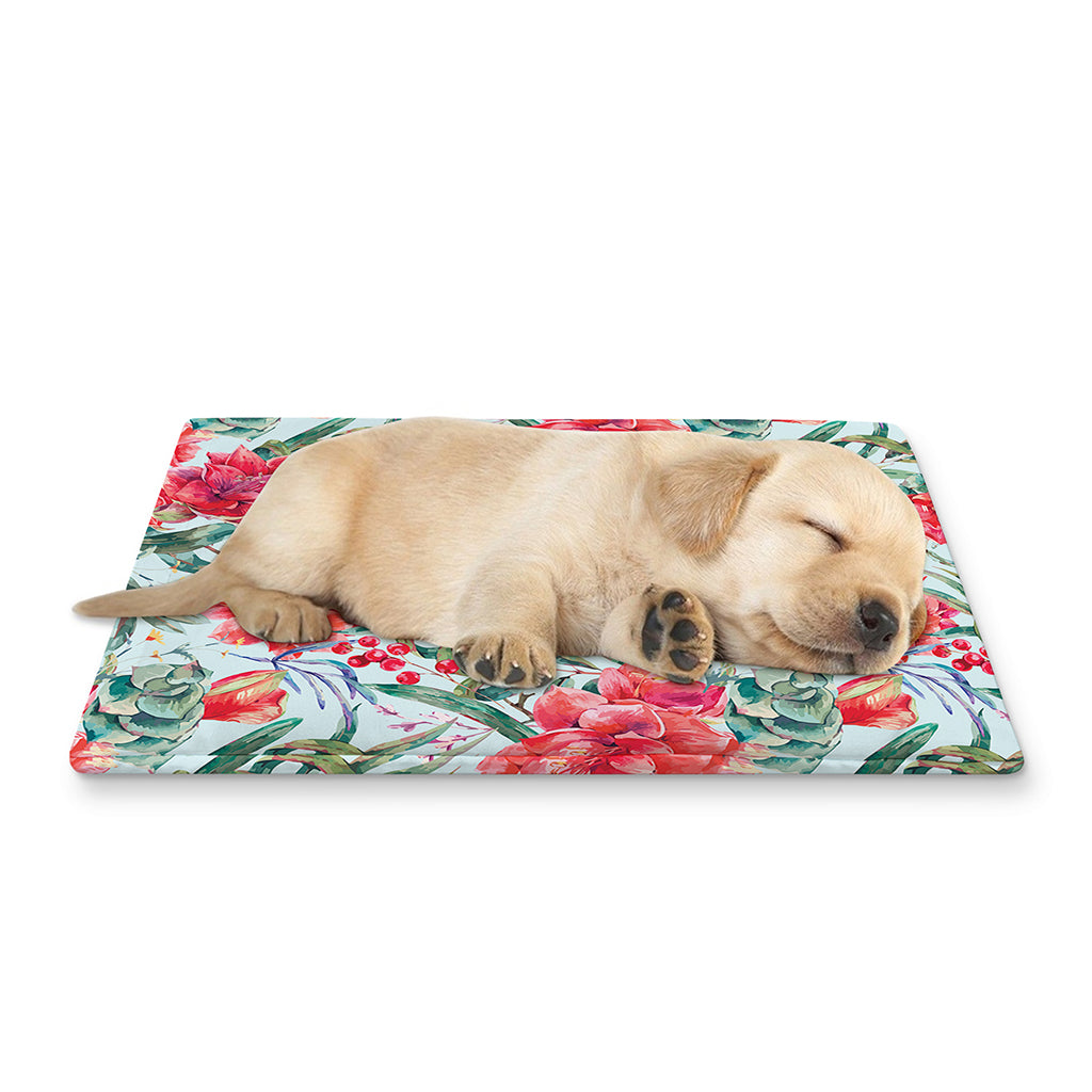 Red Amaryllis Pattern Print Pet Cooling Mat Cover