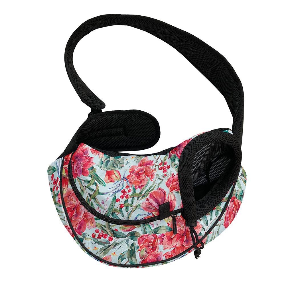 Red Amaryllis Pattern Print Pet Sling Carrier