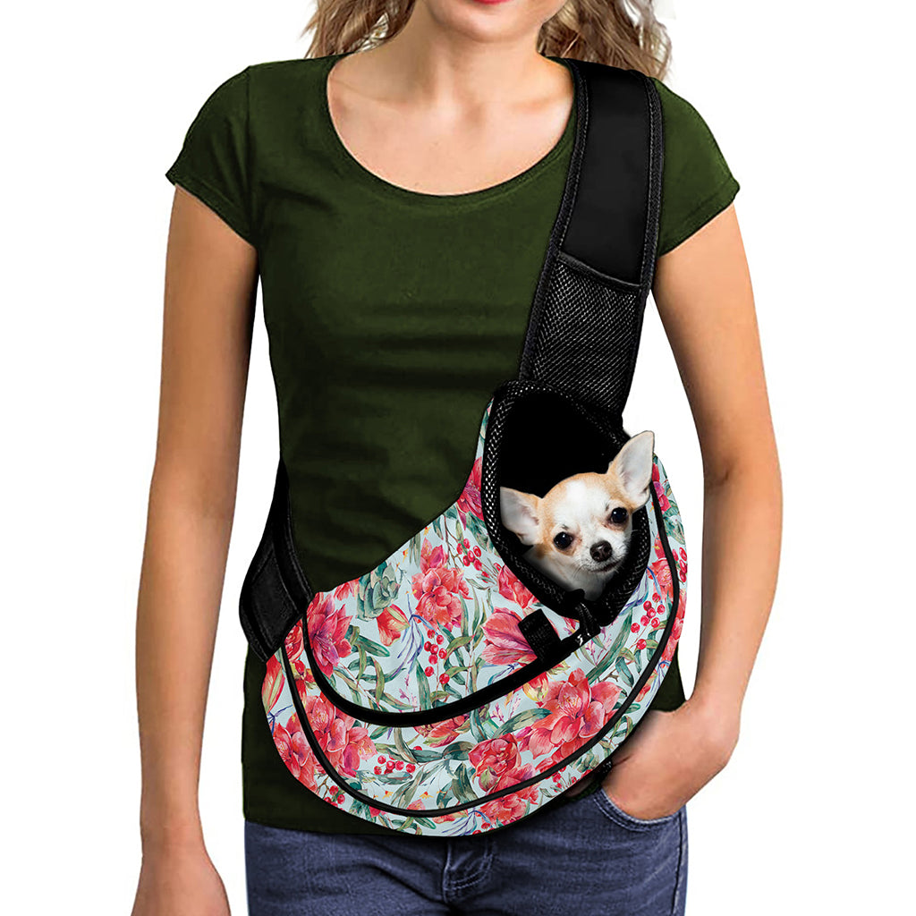 Red Amaryllis Pattern Print Pet Sling Carrier