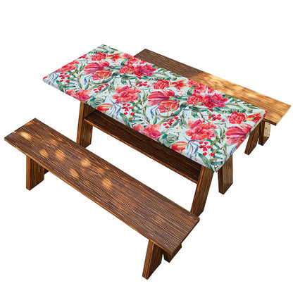 Red Amaryllis Pattern Print Picnic Table Cover