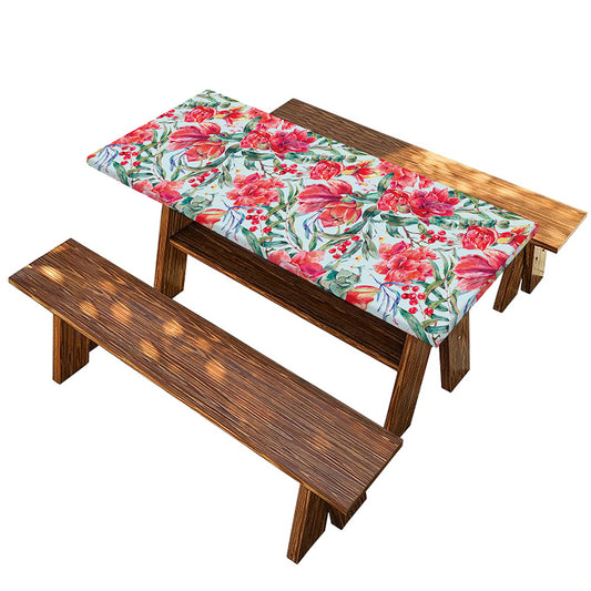 Red Amaryllis Pattern Print Picnic Table Cover