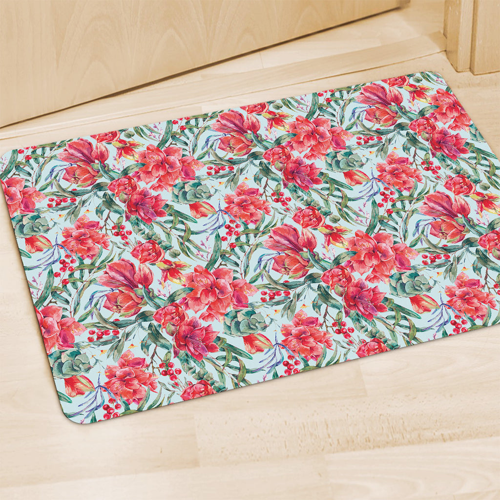 Red Amaryllis Pattern Print Polyester Doormat