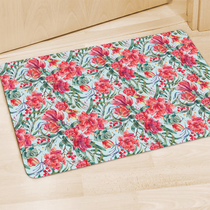 Red Amaryllis Pattern Print Polyester Doormat