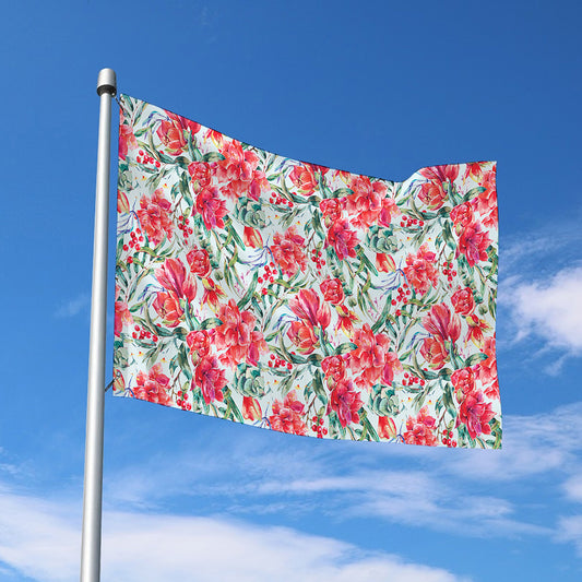 Red Amaryllis Pattern Print Polyester Flag
