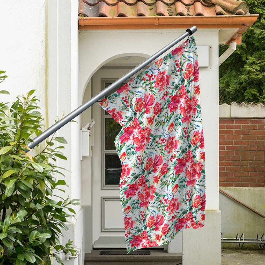 Red Amaryllis Pattern Print Polyester Flag