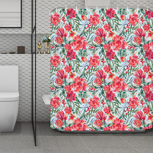 Red Amaryllis Pattern Print Polyester Shower Curtain