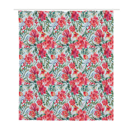 Red Amaryllis Pattern Print Polyester Shower Curtain