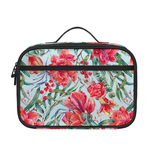 Red Amaryllis Pattern Print Portable Lunch Bag