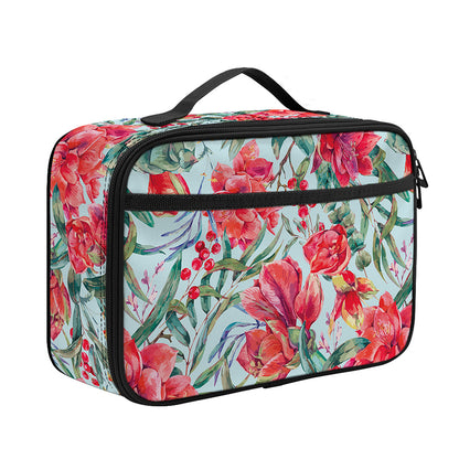 Red Amaryllis Pattern Print Portable Lunch Bag