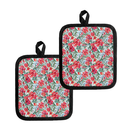 Red Amaryllis Pattern Print Pot Holders