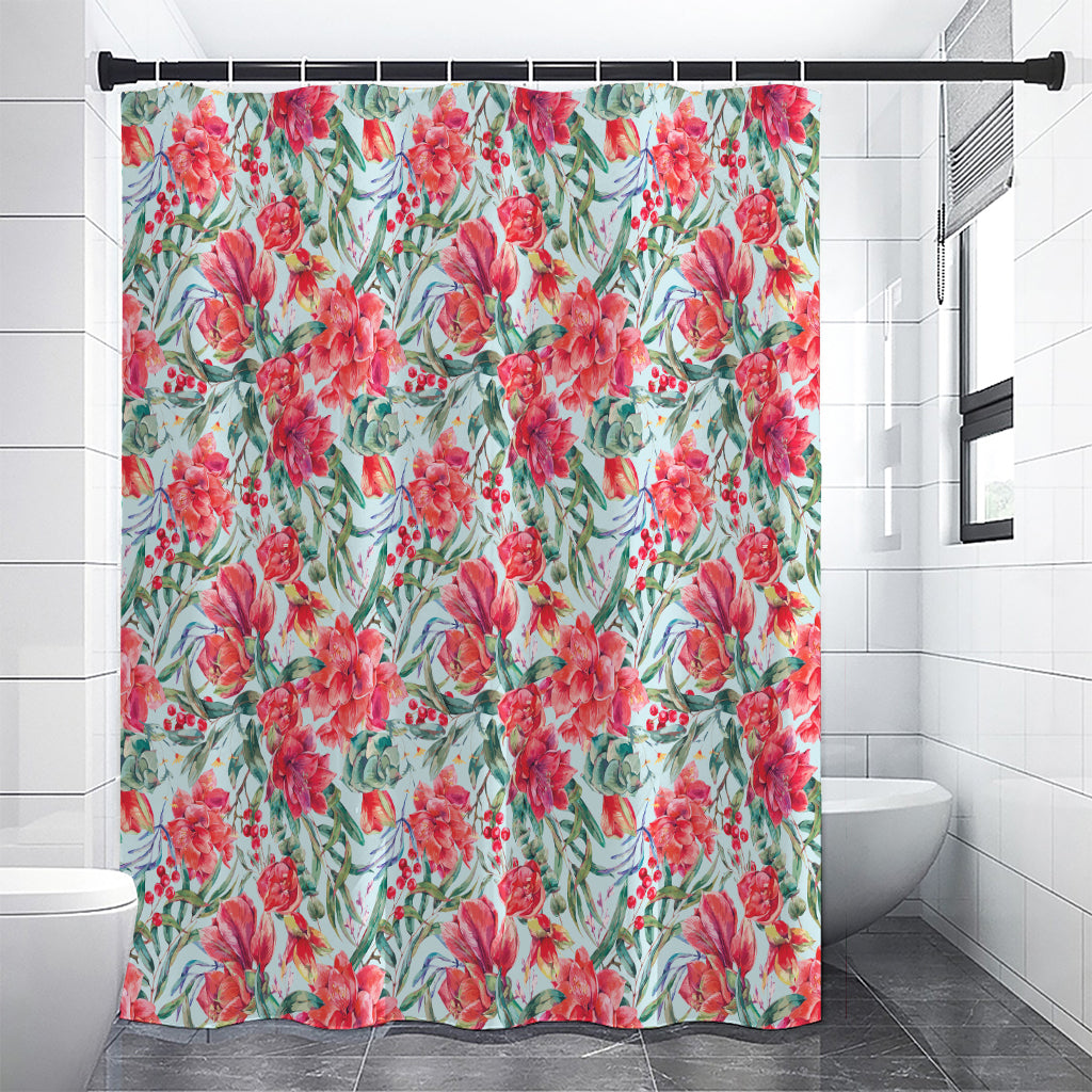 Red Amaryllis Pattern Print Premium Shower Curtain