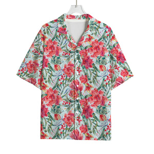 Red Amaryllis Pattern Print Rayon Hawaiian Shirt