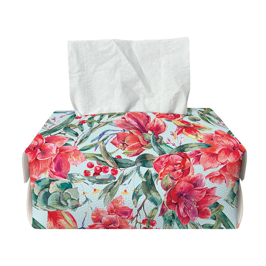Red Amaryllis Pattern Print Rectangle Tissue Box Cover