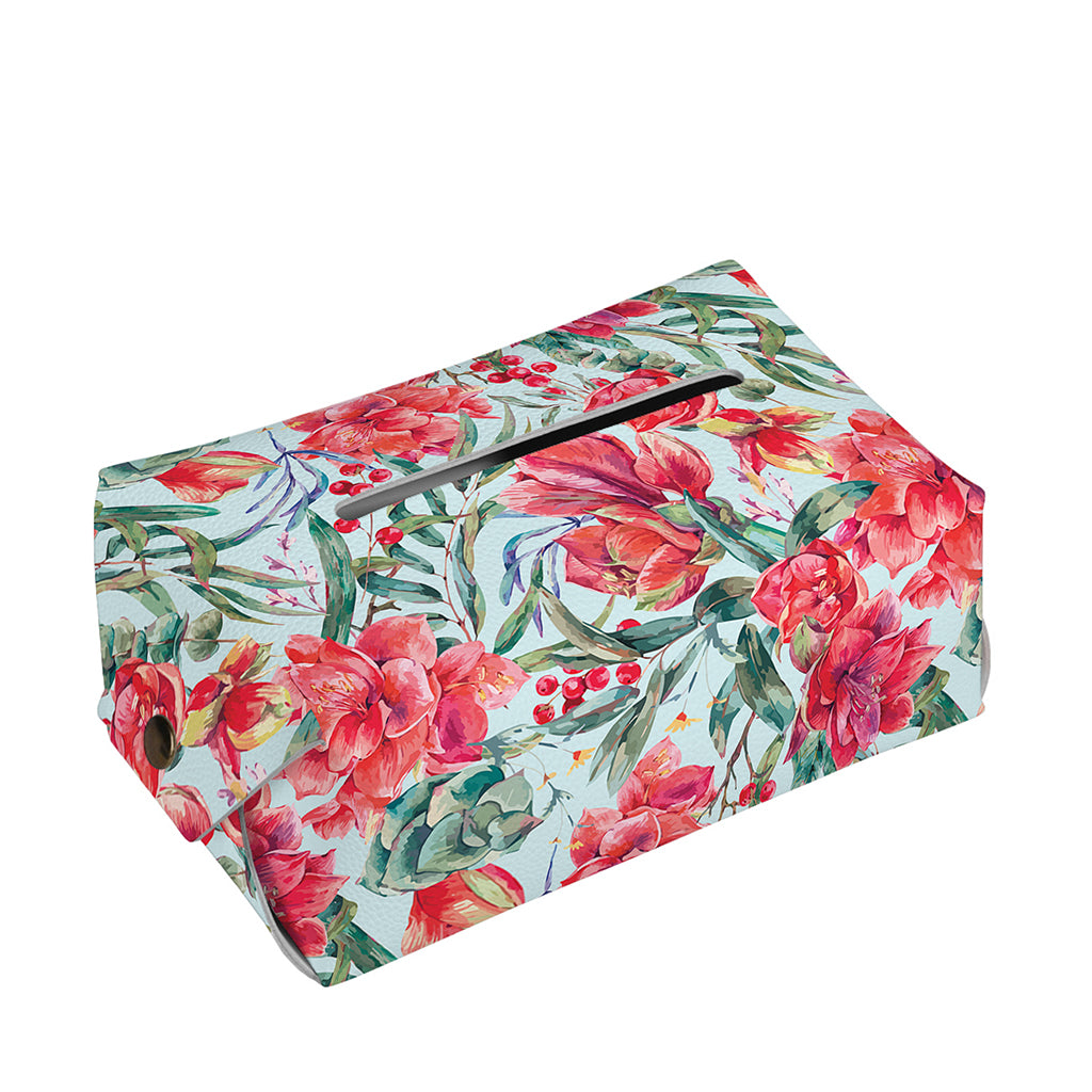Red Amaryllis Pattern Print Rectangle Tissue Box Cover