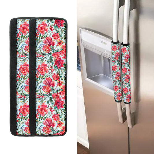 Red Amaryllis Pattern Print Refrigerator Handle Covers
