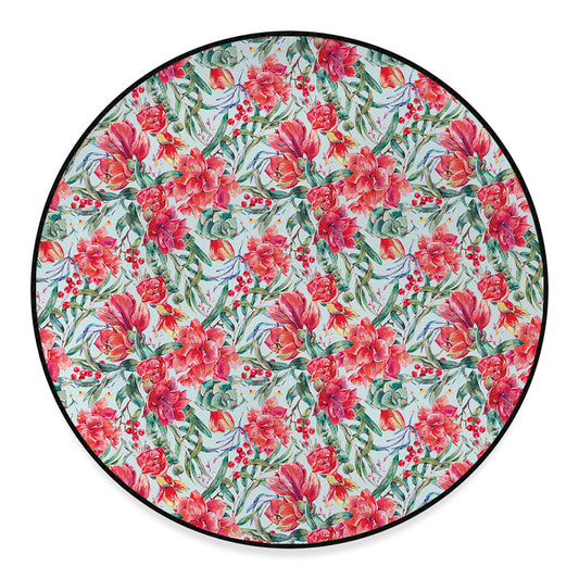 Red Amaryllis Pattern Print Round Floor Mat