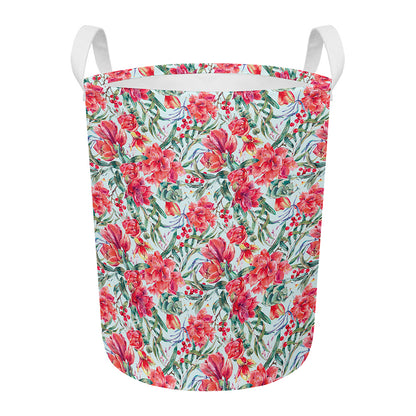 Red Amaryllis Pattern Print Round Laundry Basket