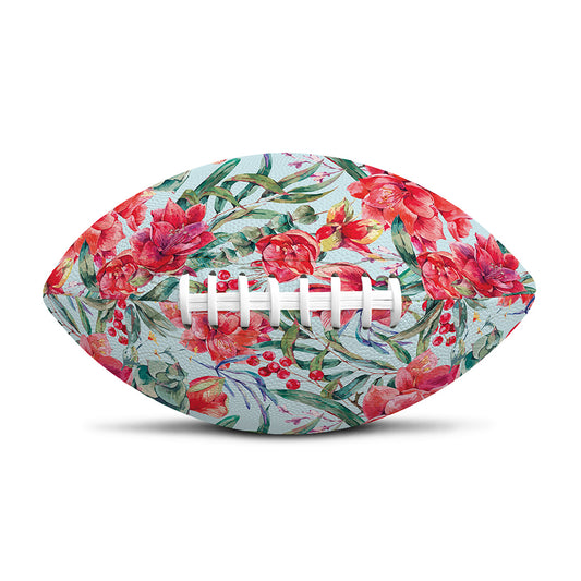 Red Amaryllis Pattern Print Rugby Ball