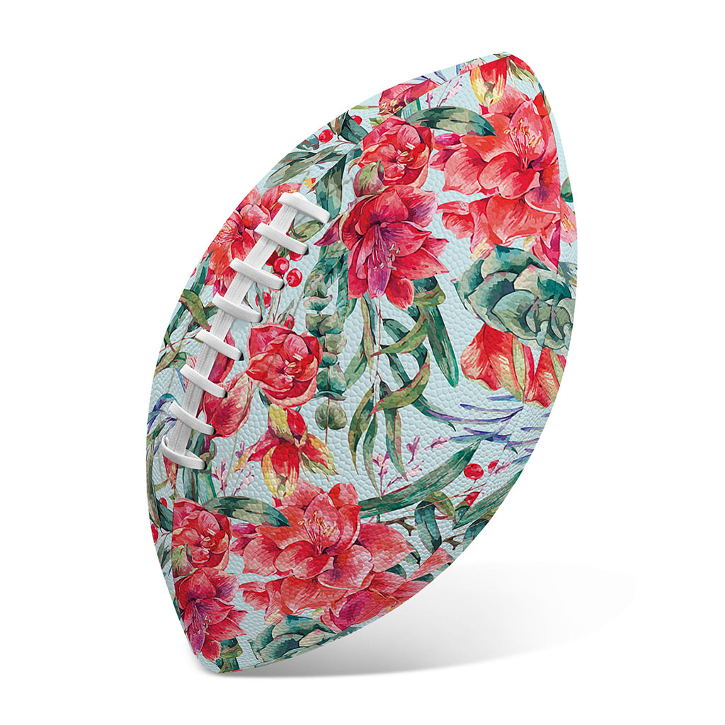 Red Amaryllis Pattern Print Rugby Ball
