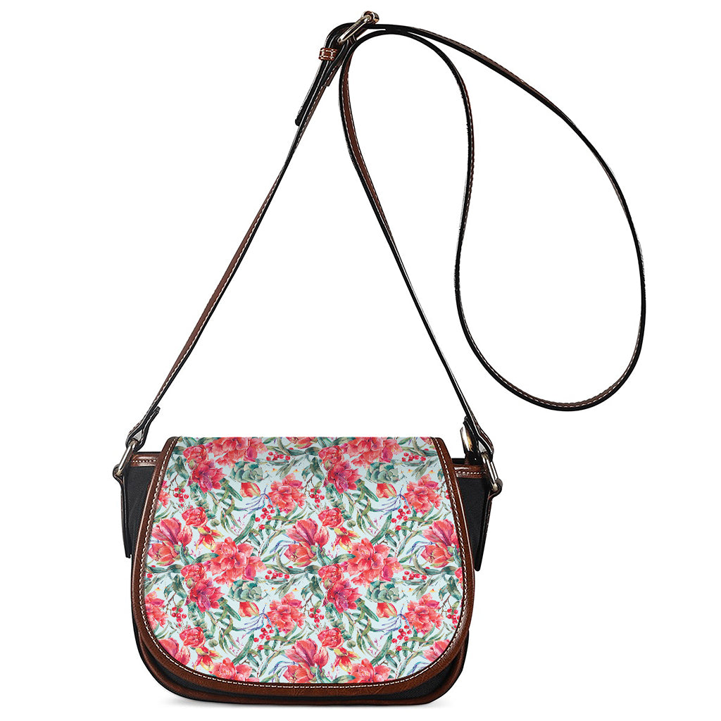 Red Amaryllis Pattern Print Saddle Bag