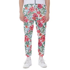 Red Amaryllis Pattern Print Scuba Joggers