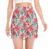 Red Amaryllis Pattern Print Side Slit Mini Skirt