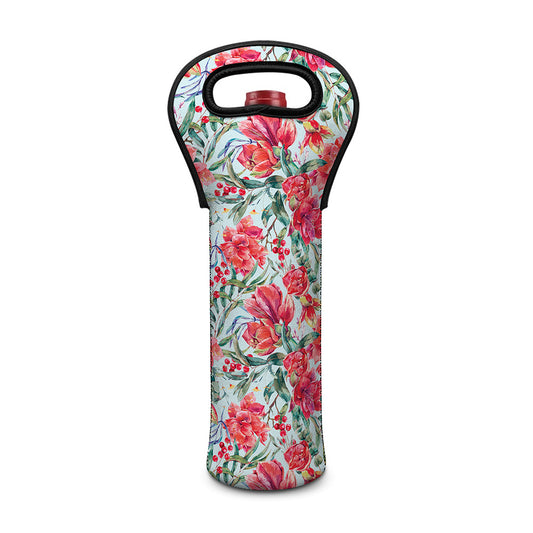 Red Amaryllis Pattern Print Single Neoprene Wine Tote