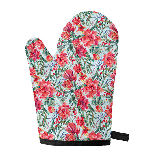 Red Amaryllis Pattern Print Single Oven Mitt