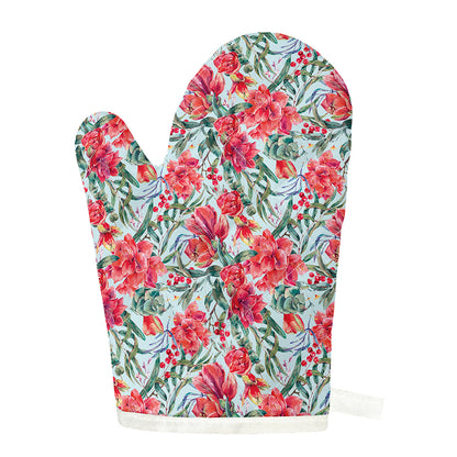 Red Amaryllis Pattern Print Single Oven Mitt
