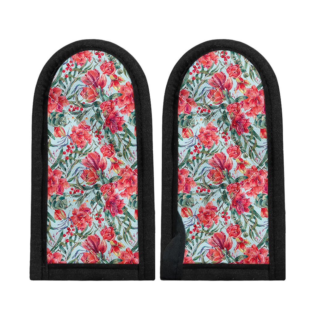 Red Amaryllis Pattern Print Skillet Handle Cover