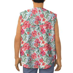 Red Amaryllis Pattern Print Sleeveless Baseball Jersey