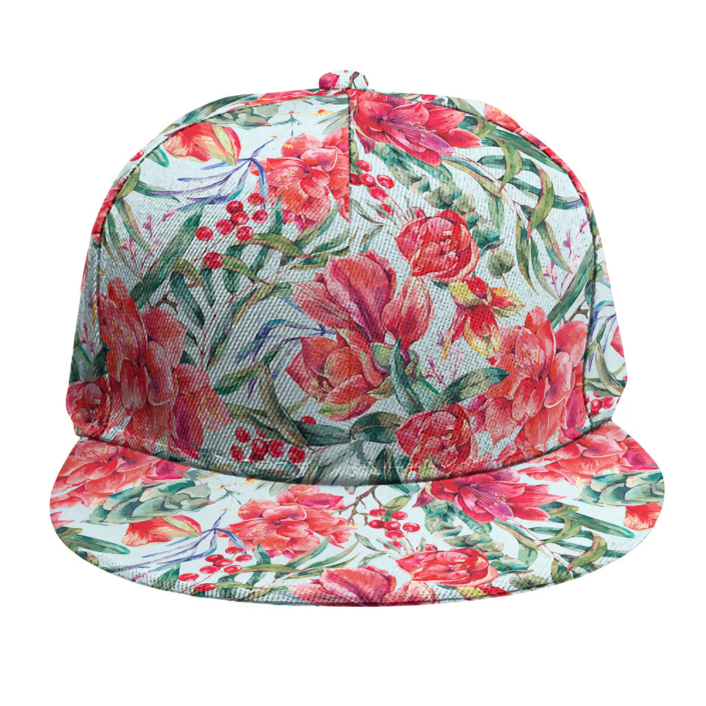 Red Amaryllis Pattern Print Snapback Cap