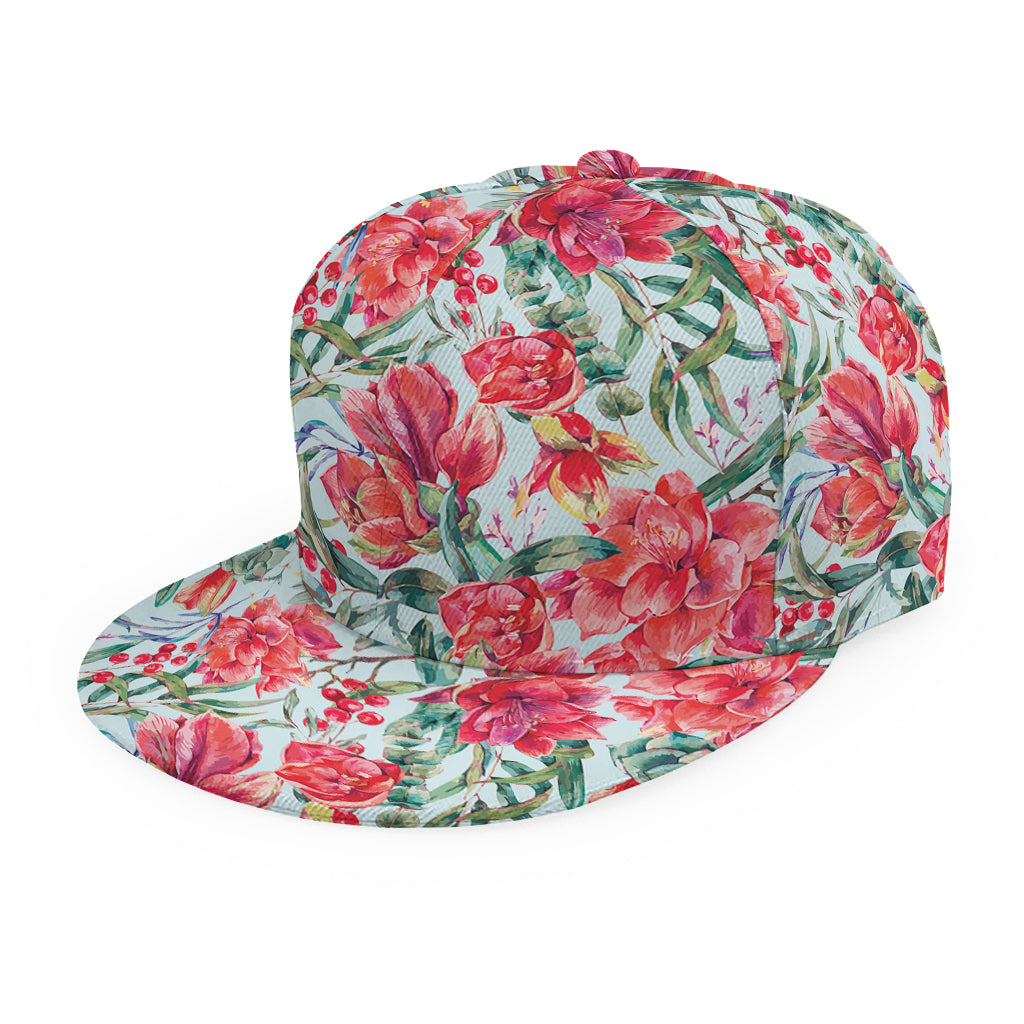 Red Amaryllis Pattern Print Snapback Cap