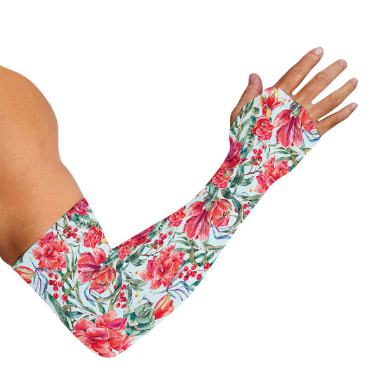 Red Amaryllis Pattern Print Sun Protection Arm Sleeves