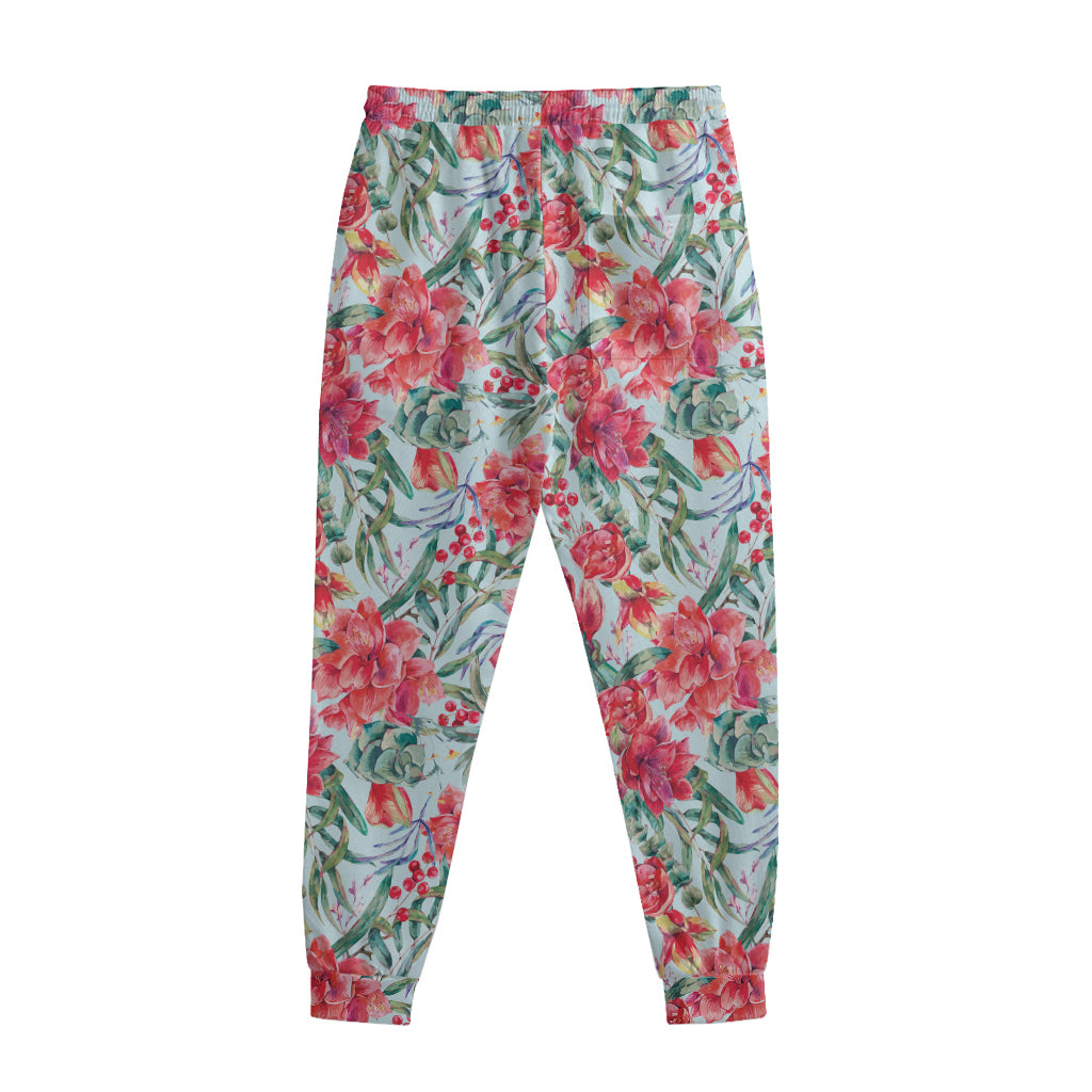 Red Amaryllis Pattern Print Sweatpants