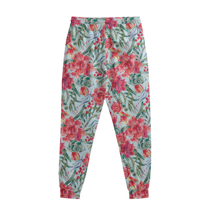 Red Amaryllis Pattern Print Sweatpants