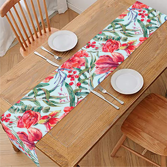 Red Amaryllis Pattern Print Table Runner