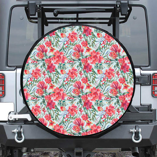 Red Amaryllis Pattern Print Tire Cover