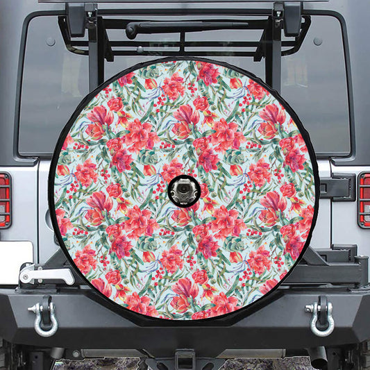 Red Amaryllis Pattern Print Tire Cover With Camera Hole