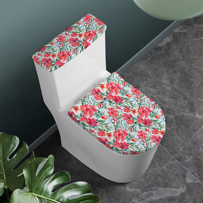 Red Amaryllis Pattern Print Toilet Lid And Tank Cover Set