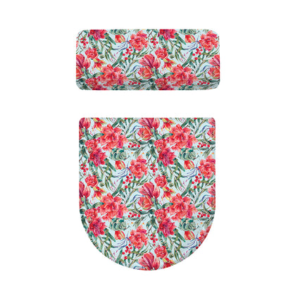 Red Amaryllis Pattern Print Toilet Lid And Tank Cover Set